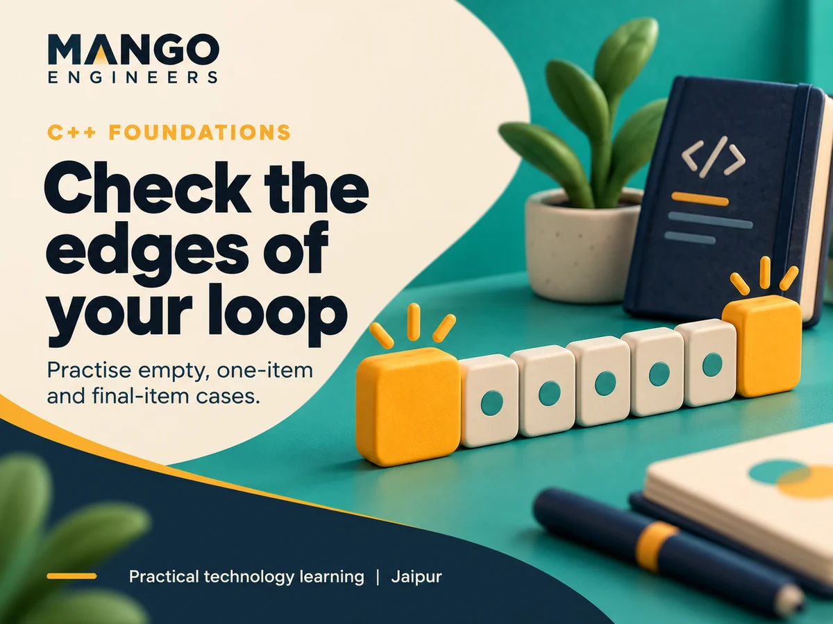 Check C++ Loop Boundaries with Empty, Single-Item and Final-Item Cases — conceptual learning illustration