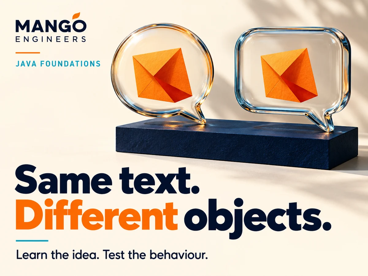 Java String Equality: Separate Text Content from Object Identity — conceptual learning illustration