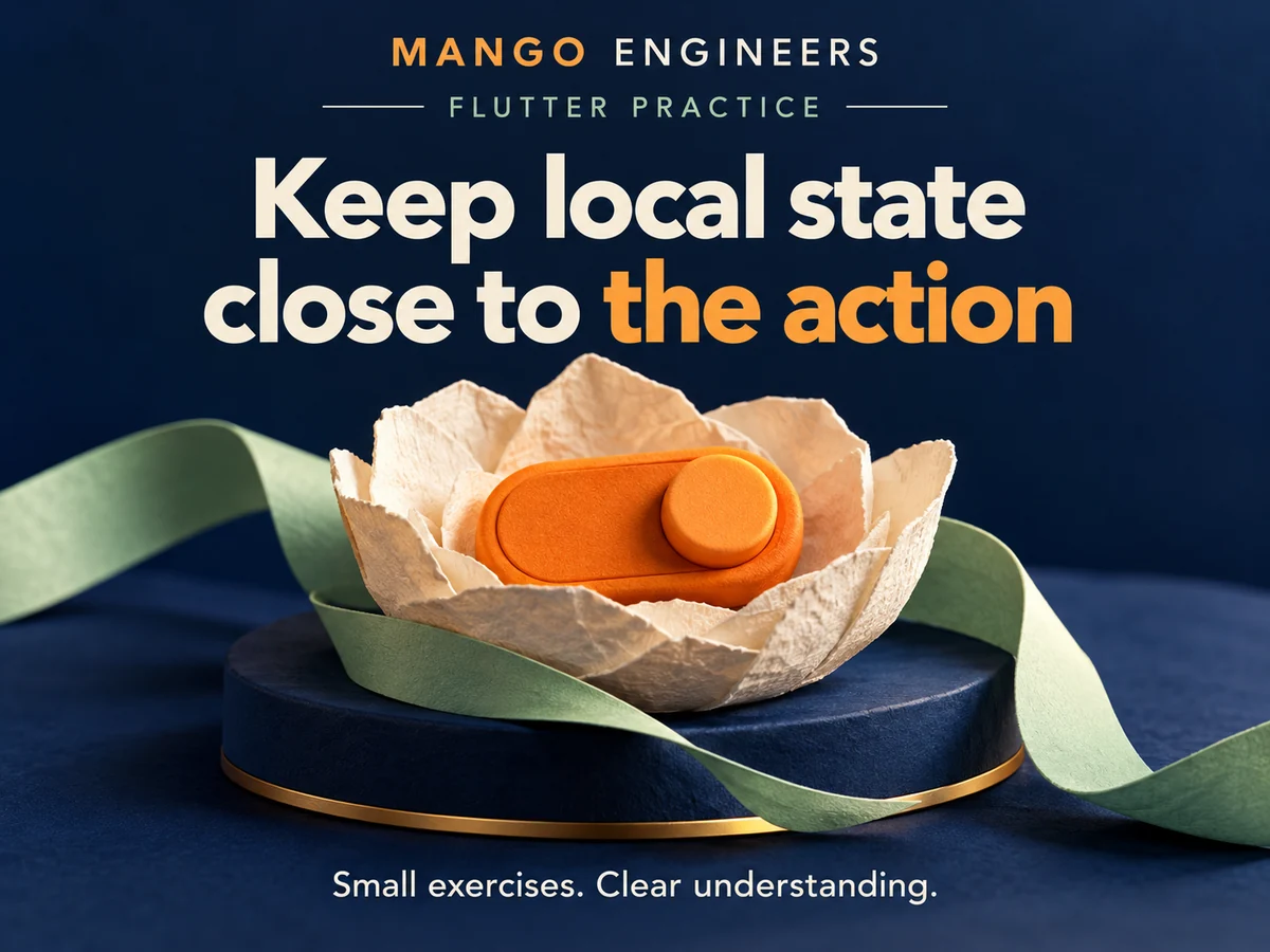 Flutter Local State: Keep a Small UI Choice Inside Its Owning Widget — conceptual learning illustration