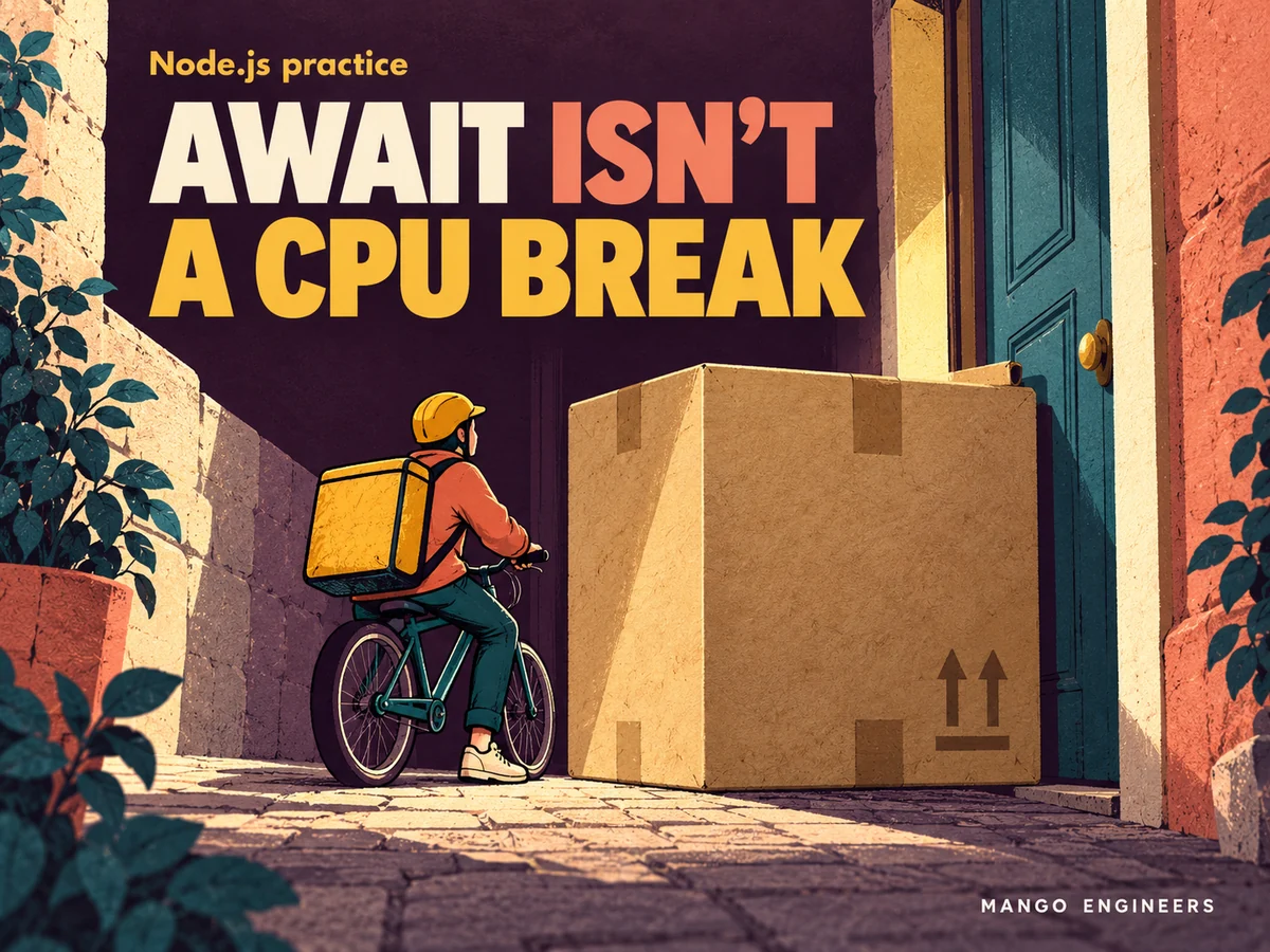 Node.js: Explain Why Await Does Not Move CPU Work Off the Event Loop — conceptual learning illustration