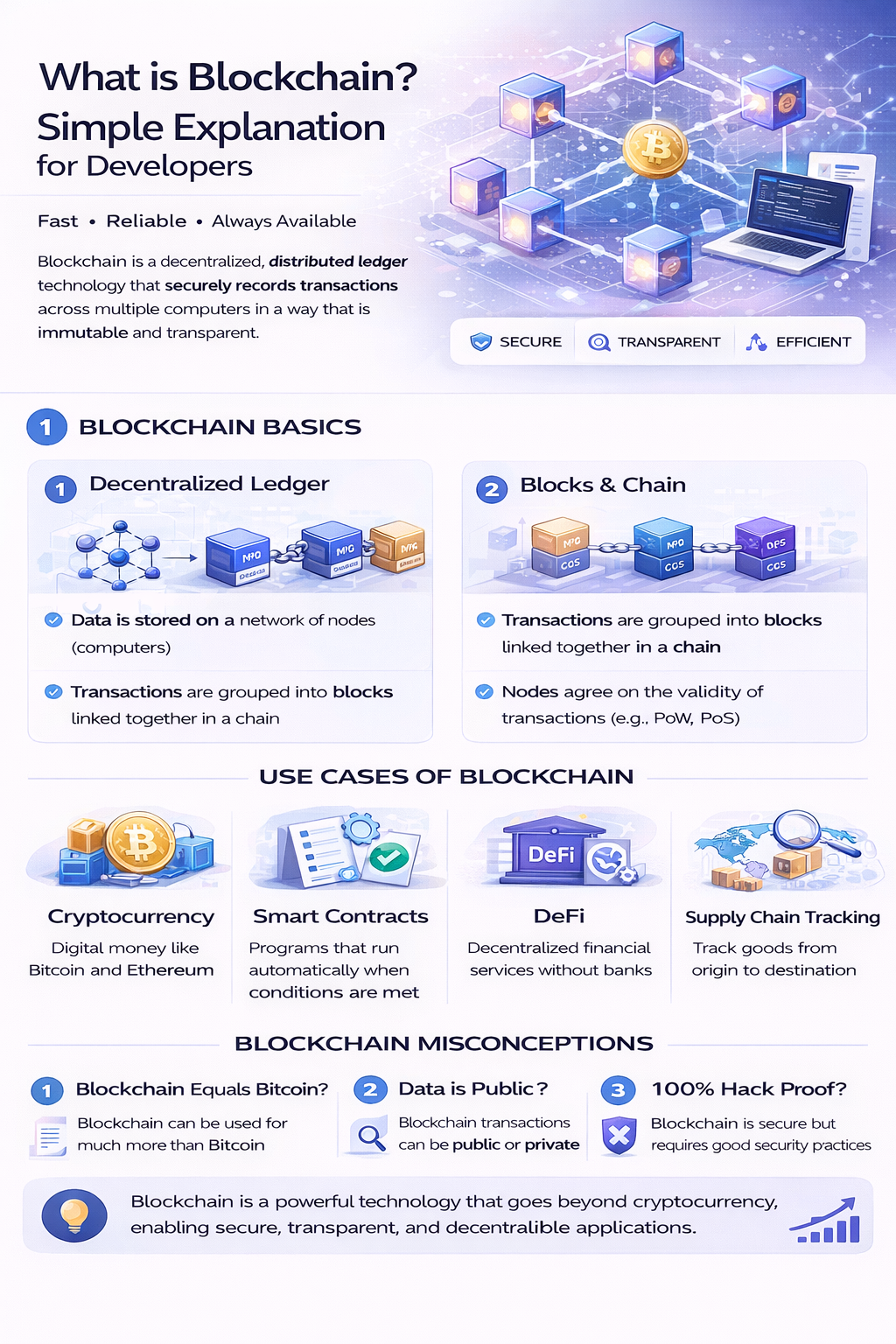 Blockchain technology showing decentralized blocks and chain structure