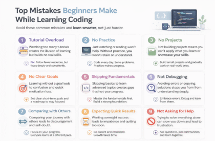 coding mistakes beginners tutorial overload no practice no projects