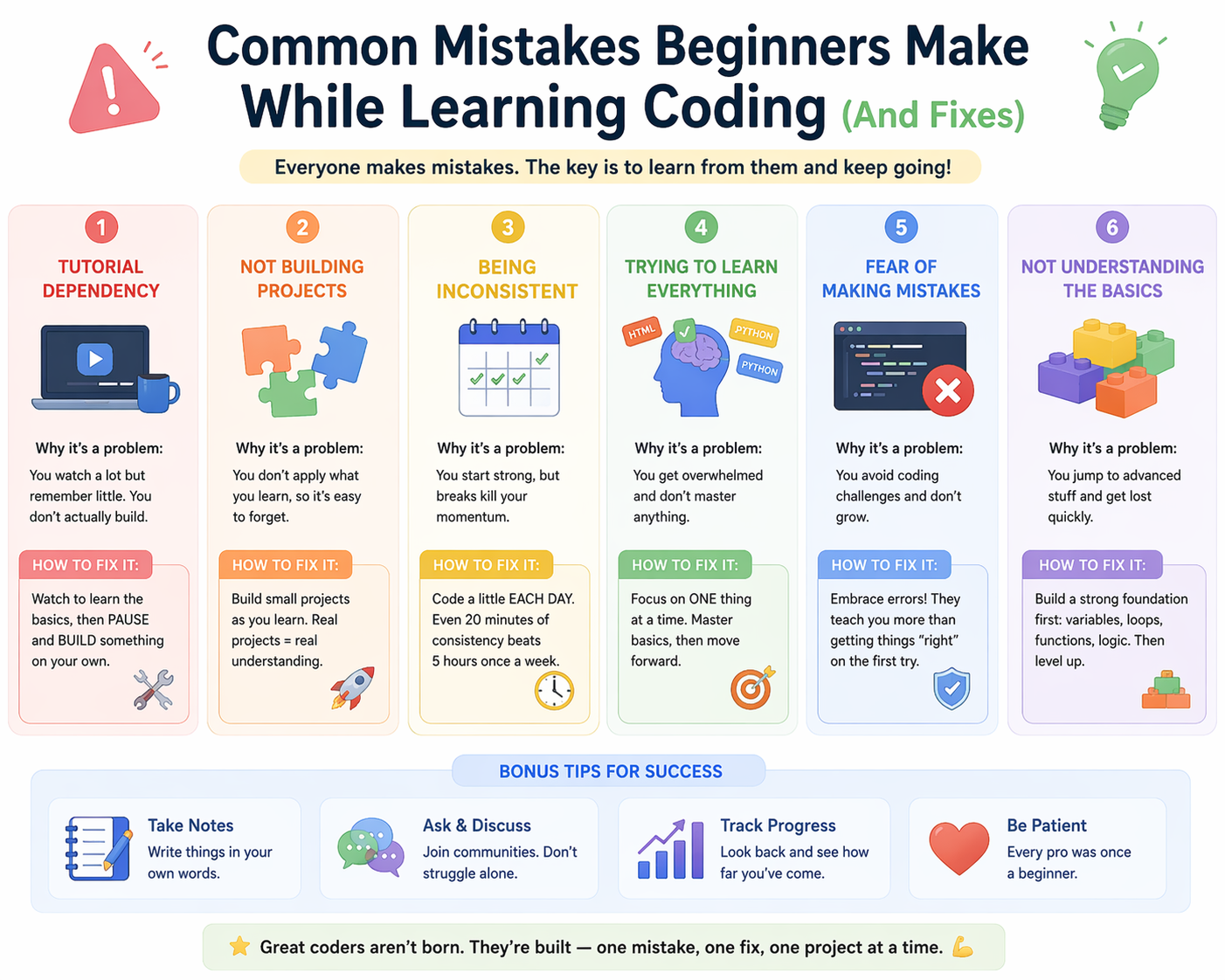 Common mistakes beginners make while learning coding and how to fix them