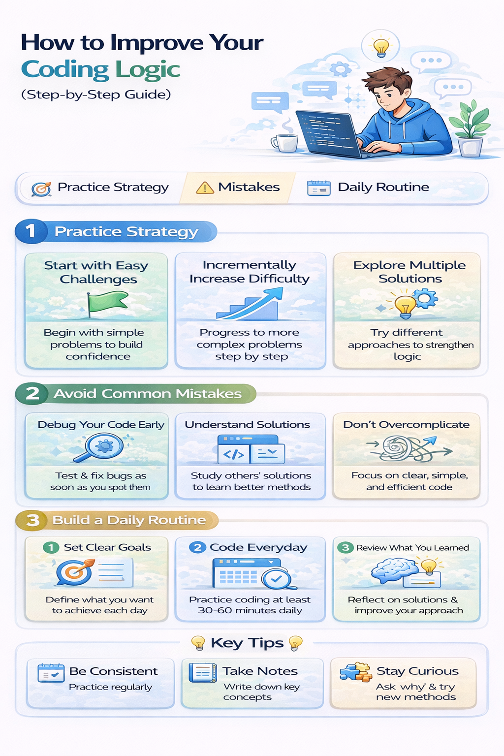 how to improve coding logic daily routine practice mistakes