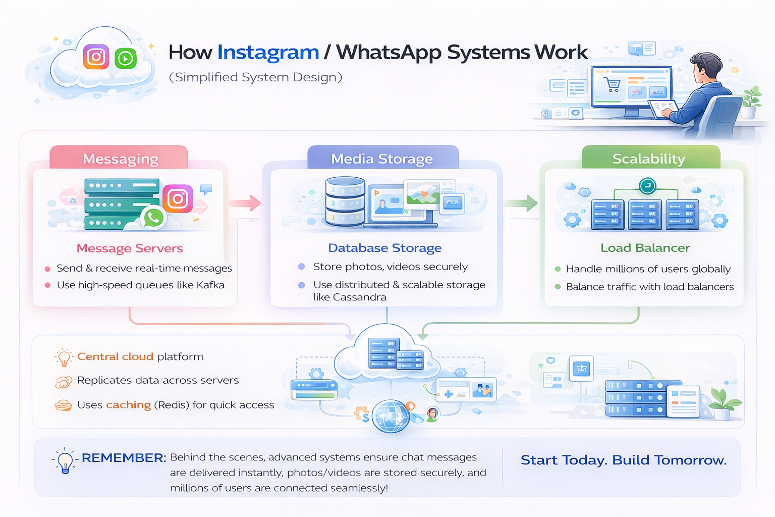 instagram whatsapp system design messaging media storage scalability