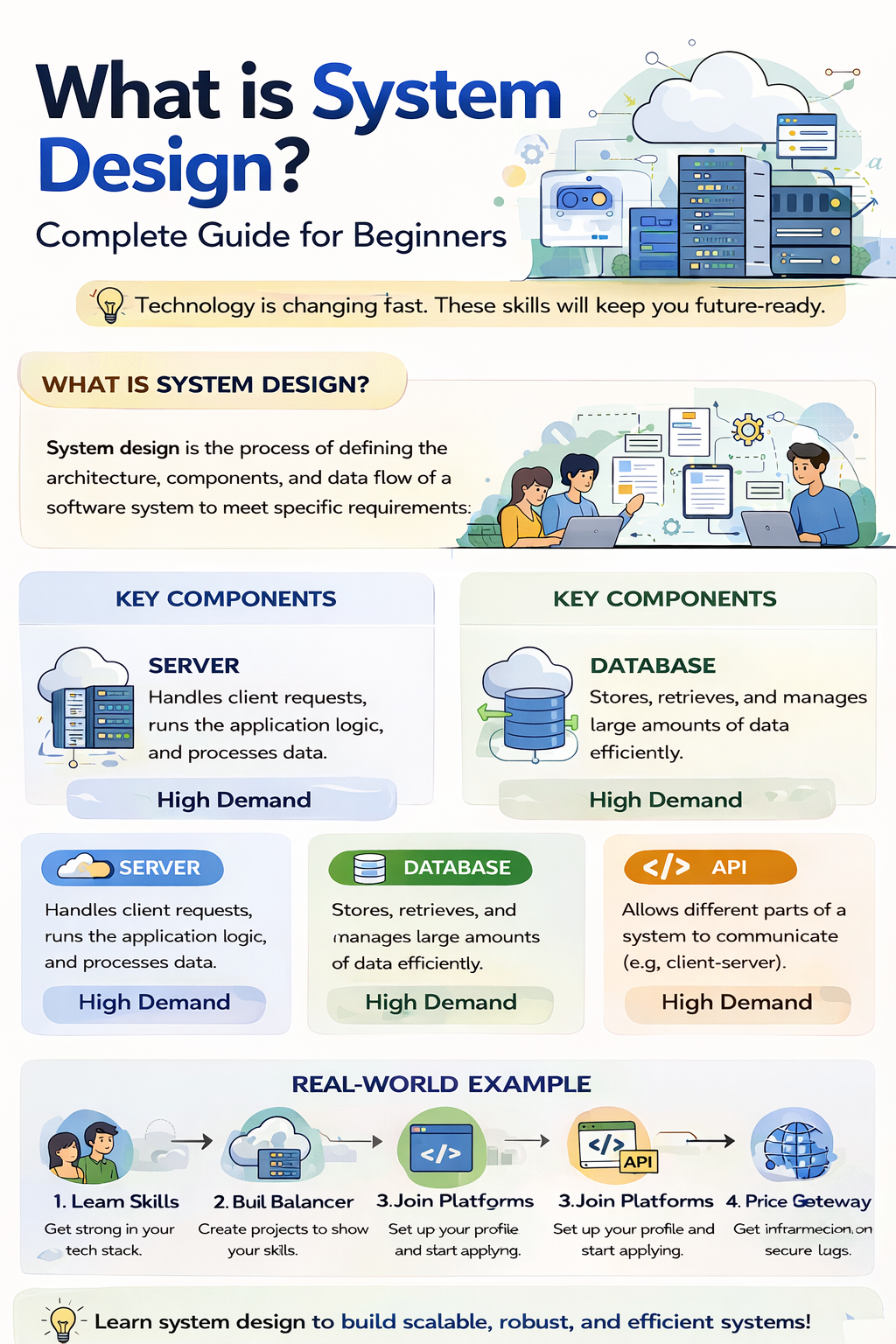 System design explanation showing server database and API architecture