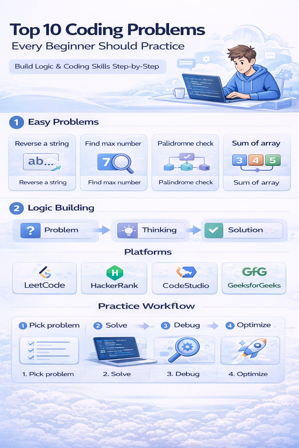 top coding problems for beginners logic building practice