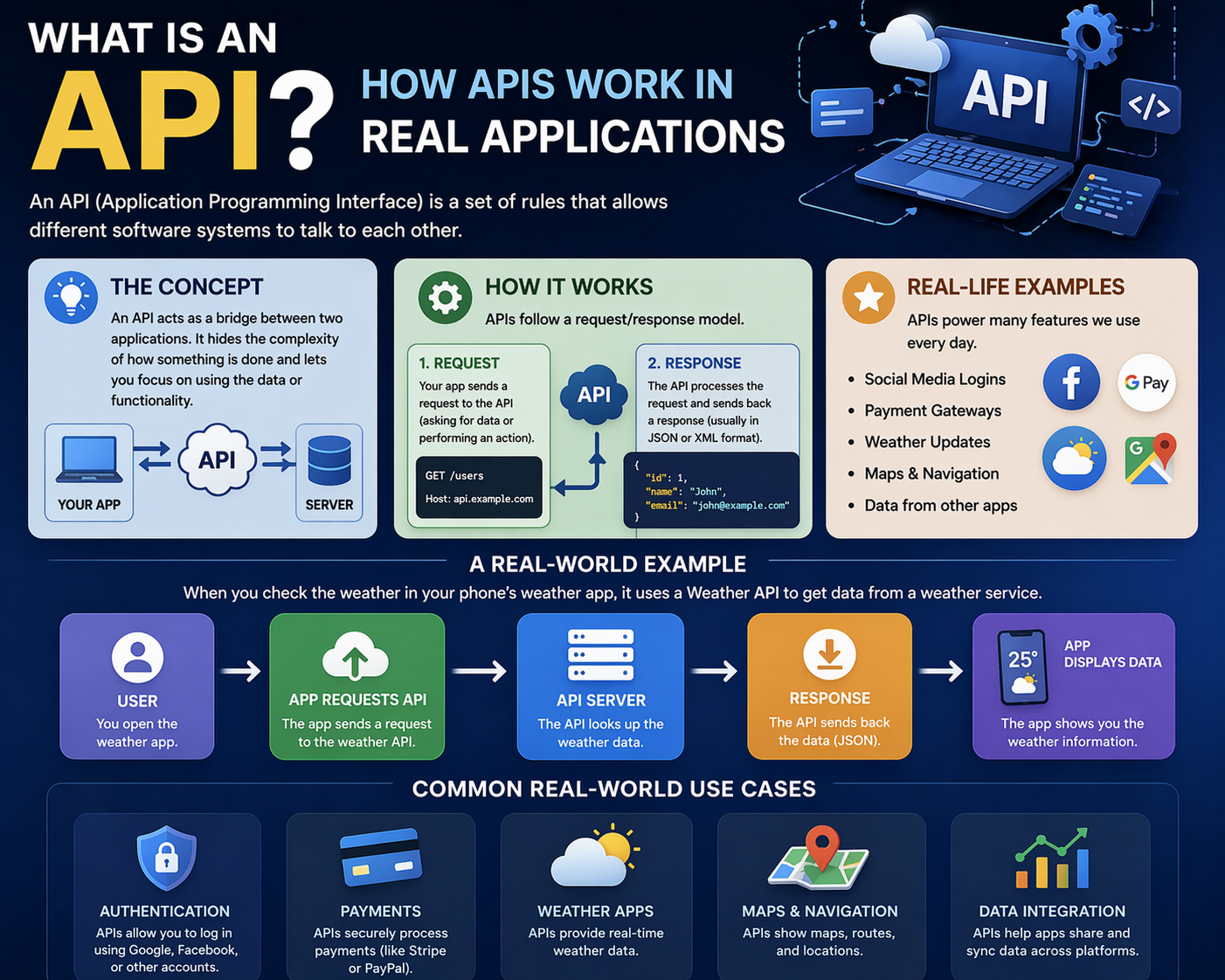 What is an API and how request and response work in real applications explained simply
