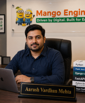 Aarush Vardhan Mehta Python Full Stack trainer at Mango Engineers Jaipur in premium office workspace