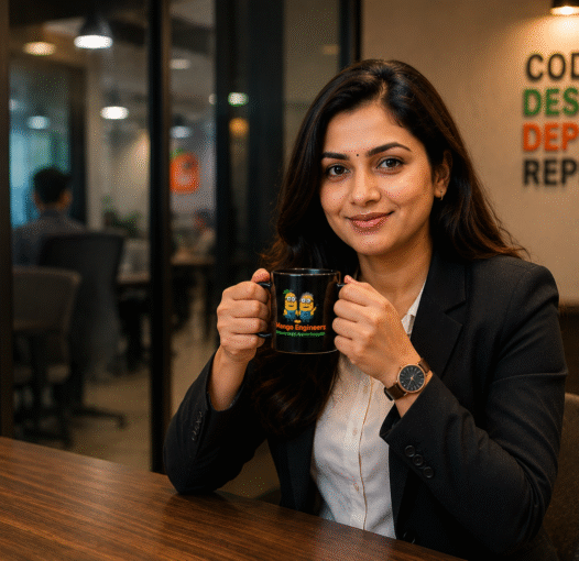 Ananya Rajeshwari Sharma Java Full Stack trainer enjoying a coffee break in Mango Engineers office Jaipur