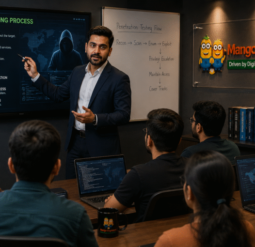 Arvind Pratap Rathore teaching Cyber Security students at Mango Engineers Jaipur using ethical hacking penetration testing and network security concepts