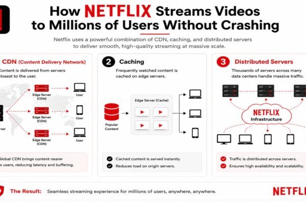 Netflix streaming architecture using CDN caching and distributed servers