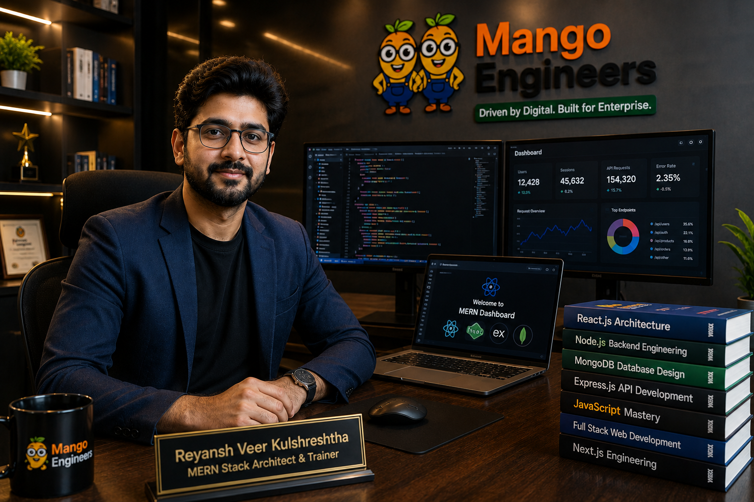 Reyansh Veer Kulshreshtha senior MERN Stack trainer at Mango Engineers Jaipur with expertise in React Node.js MongoDB Express JavaScript full stack development and web application architecture