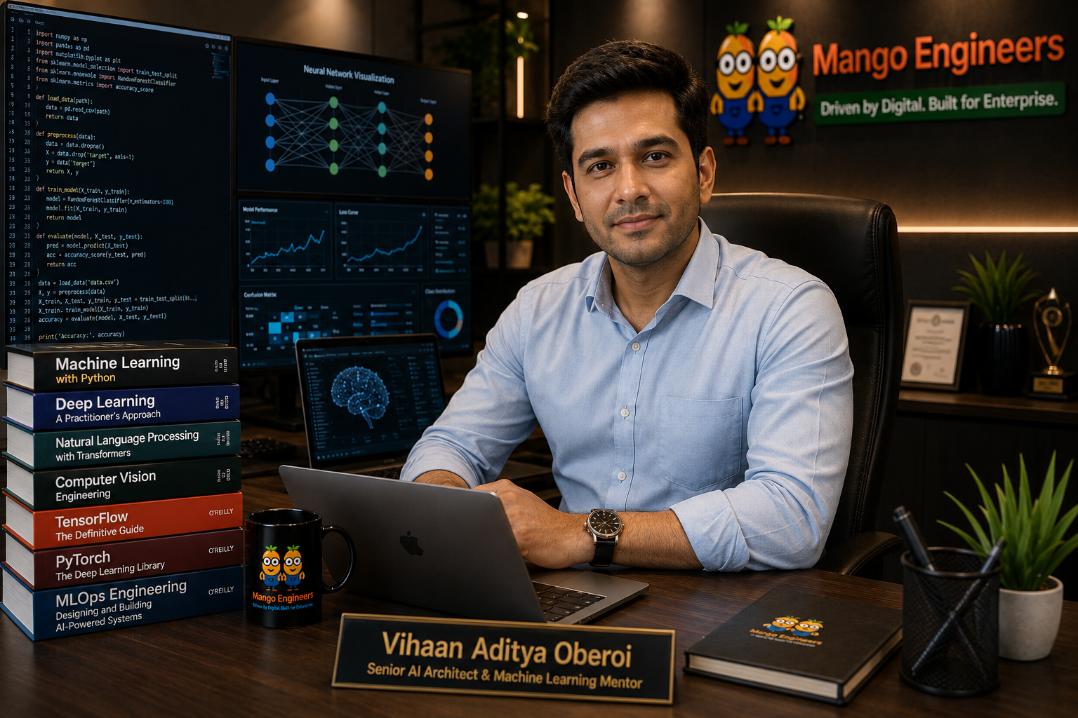 Vihaan Aditya Oberoi senior AI and Machine Learning trainer at Mango Engineers Jaipur with expertise in Python deep learning NLP computer vision TensorFlow PyTorch and MLOps